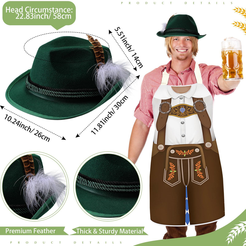 Langyiwee 4 Pcs Oktoberfest Costume Couple Cooking Aprons German Hats Blond Wig Oktoberfest Dress(Green, Brown,Classic)