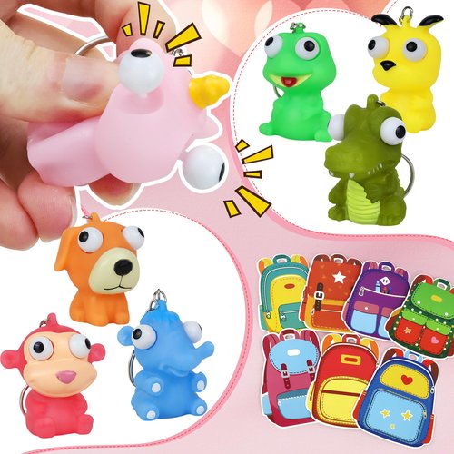 Valentines Day Gifts for Kids, 28 Pack Valentines Cards with Animal Popping Eyes Keychains for Boys Girls Classroom School Gifts Exchange,Valentine's Party Favor Goodie Bag Stuffers for Toddlers