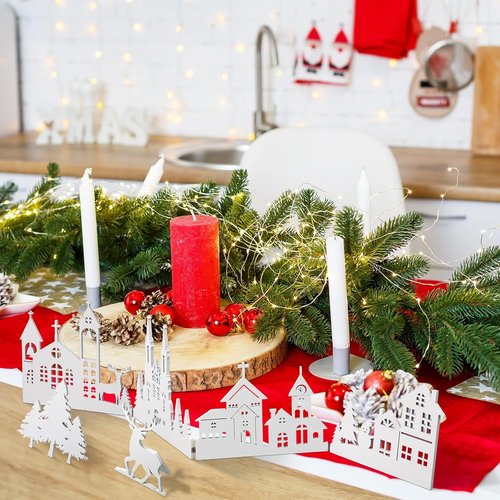 Colingmill 32-Inch Christmas Tabletop Decoration | Wooden Church & Elk Signs for Farmhouse Decor