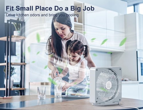 ASKPULION 10 Inch Small Box Fan, 3 Speeds Square Table Fan Powered by AC Adapter, Quiet Running, Air Circulator Small Window Fan for Bedroom Bathroom Kitchen Home Desktop