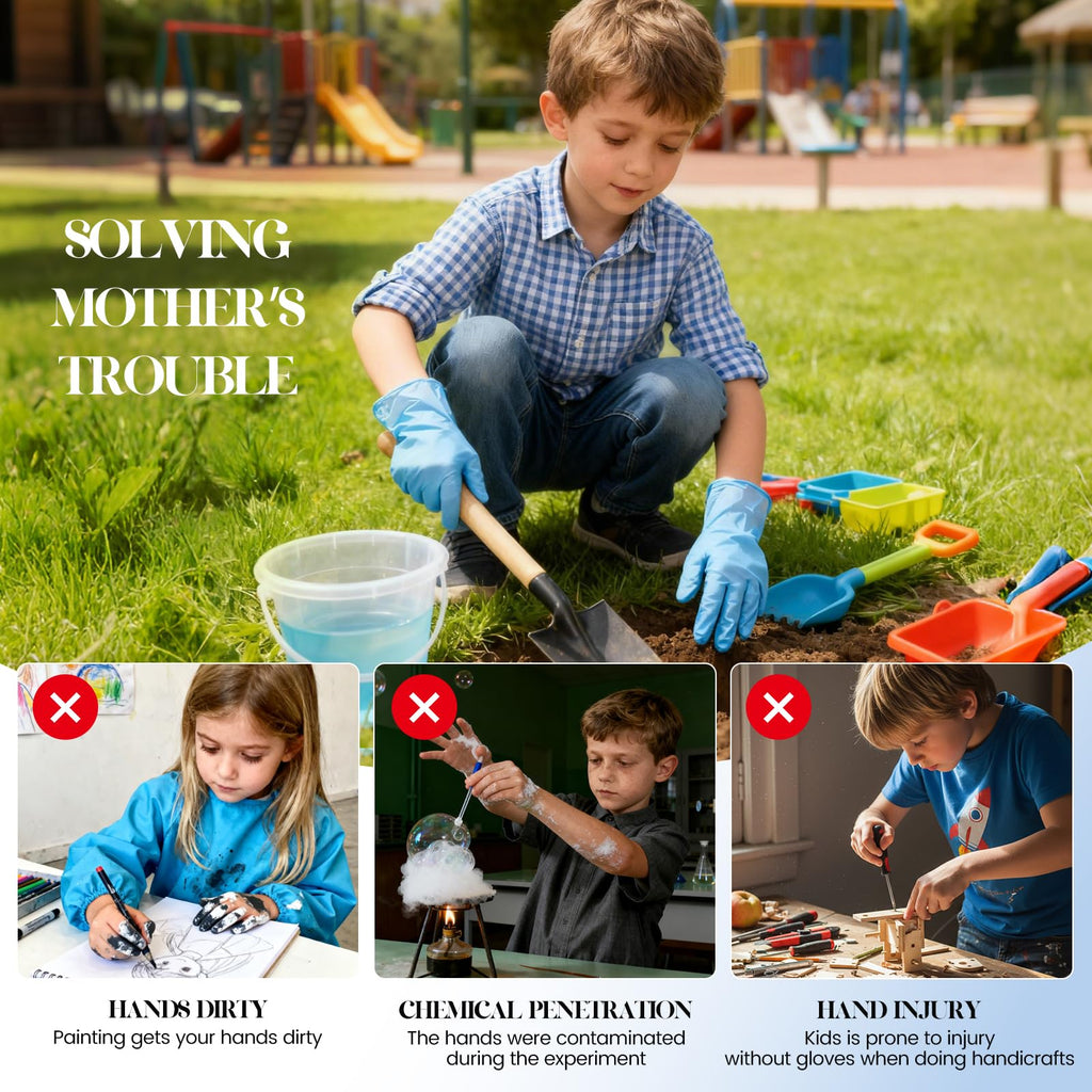 Xandoval Kids Disposable Gloves for 3-8 Years, 5Mil Blue Nitrile Gloves with Latex-Free and Powder-Free, Durable and Protective for Work, Cleaning, Cooking, Gardening (XS,100PCS)