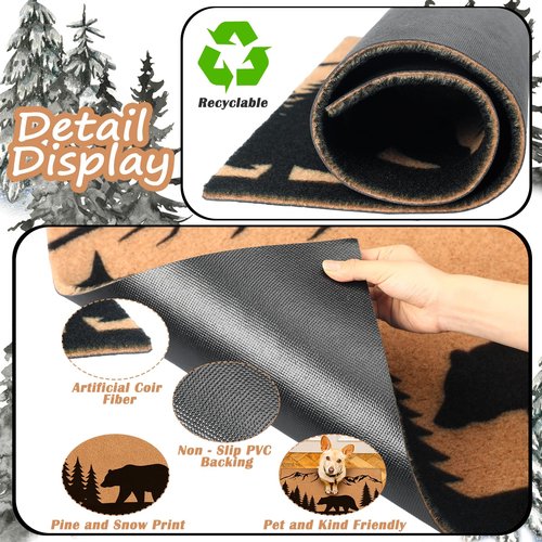 Tinideya Rustic Bear Coir Door Mat 2x3 ft Winter Welcome Doormats for Front Back Door Outside Entrance Porch Garage Cabin Lodge Farmhouse Entryway Black Bear Coir Mat with Heavy Duty Rubber Backing