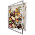 GraduationMall 18x24 Wood Shadow Box Frame Glass Door Display Case with Linen Back and 6 Stick Pins,1.5 inches Interior Depth,Ideal for Memorabilia Pictures Flowers Medals Tickets Rustic White