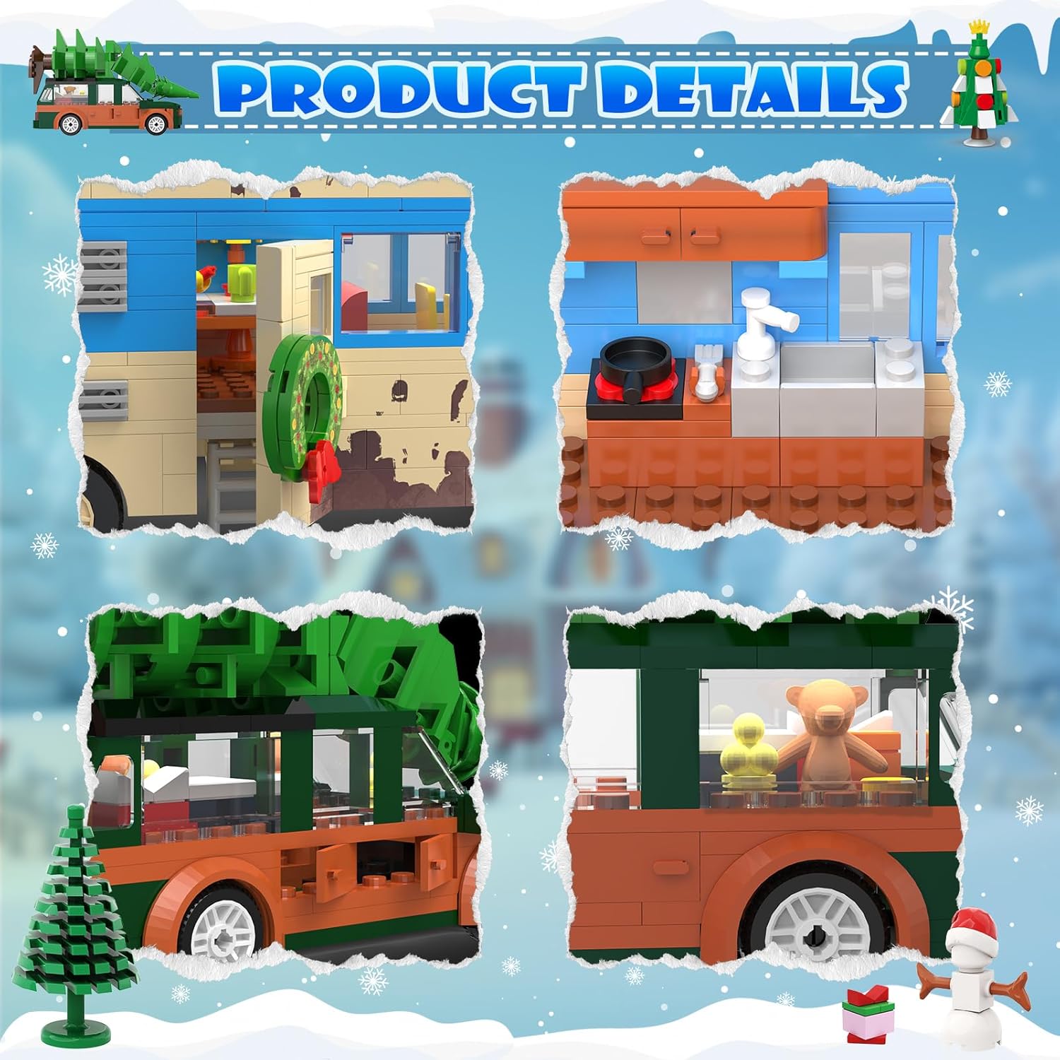 Snow Village Building Set - 4-in-1 Christmas Vacation House, RV & Truck Model Kit | 2056 PCS for Kids & Adults