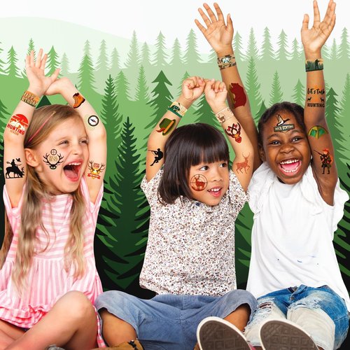 60 PCS Hunting Party Favors Set - 36 Temporary Tattoos & 24 Slap Bracelets for Kids, Perfect for Hunting Birthday Party Decorations, Baby Shower and Outdoor-Themed Supplies