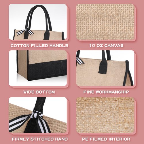 Reginary 12 Pieces Burlap Tote Bags Set Jute Tote Bag with Handles Initial Canvas Beach Bag Large Reusable Burlap Gift Tote Bag for Women Shopping Market Grocery Holiday Travel DIY Gift Bags