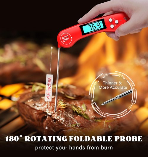 DOQAUS Instant Read Digital Meat Thermometer - Backlit & Auto-Rotating Display, 4.6” Probe for Perfect BBQ & Cooking