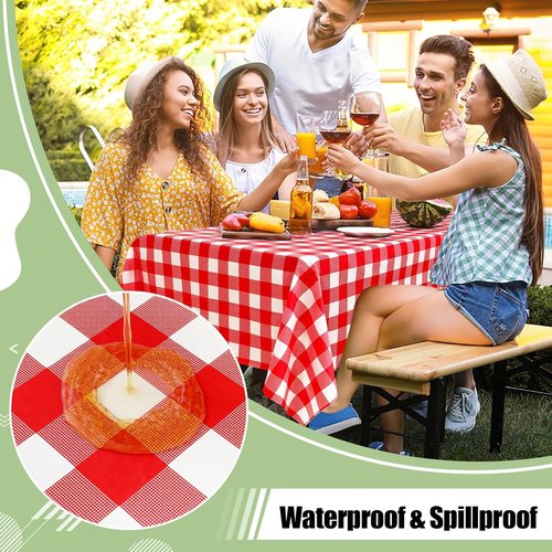 Misaya Disposable Tablecloths - 4 Packs Waterproof Plastic, 54 x 108 Inch Red & White Checkered for Parties & Picnics