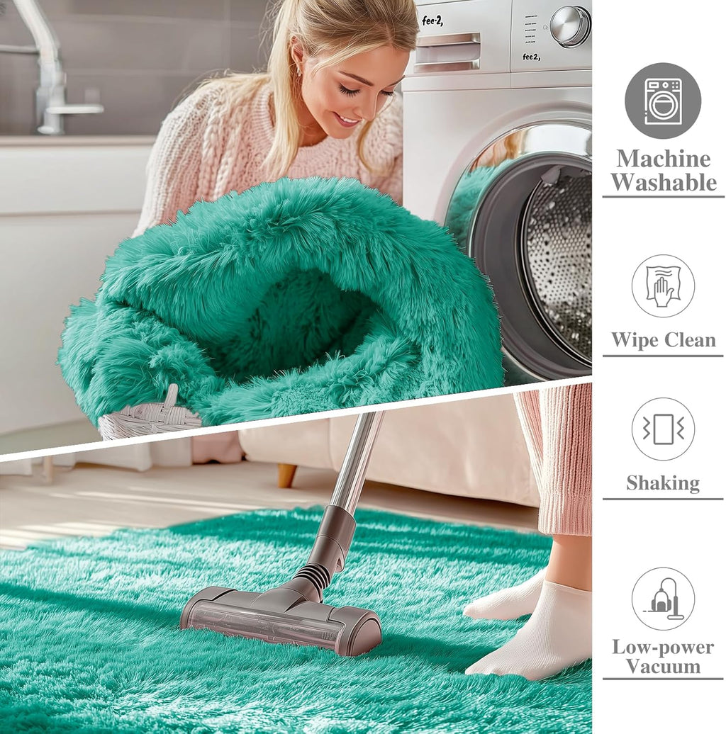 OLANLY Runner Rugs - Soft, Machine Washable Shaggy Design for Hallway & Bedroom | Teal Green 2x6 ft
