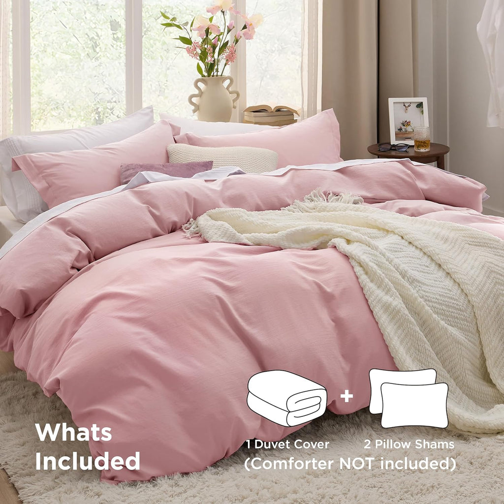 Bedsure Pink Duvet Cover Set - Soft Cotton-Like Polyester, Full Size 3-Piece Bedding Set, 80x90" with Zipper Closure