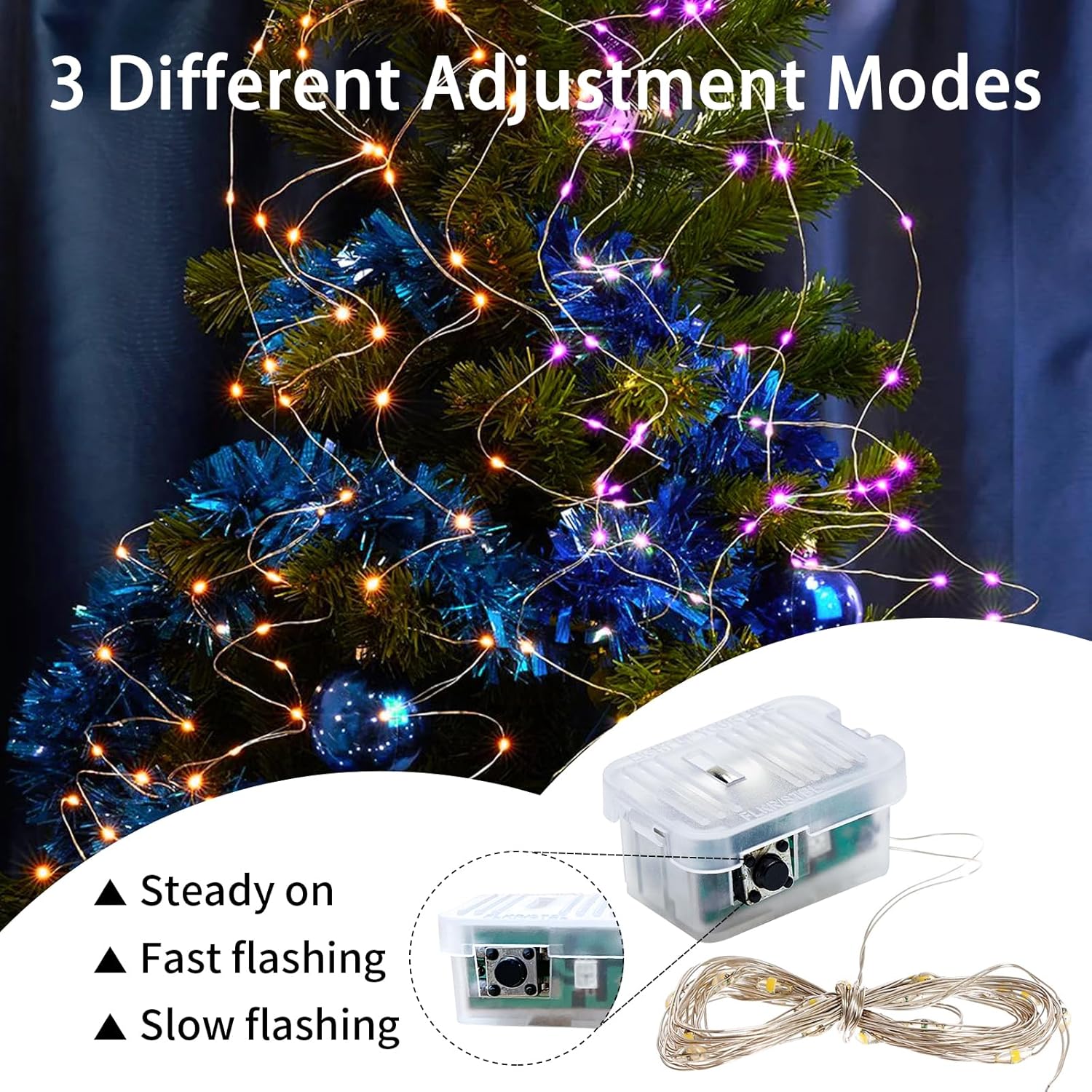 Skiennix 100 Pack Fairy Lights - 7Ft 20 LED Twinkle String Lights | Battery Operated, Waterproof for Mason Jar Decor, Party & Wedding - Orange & Purple