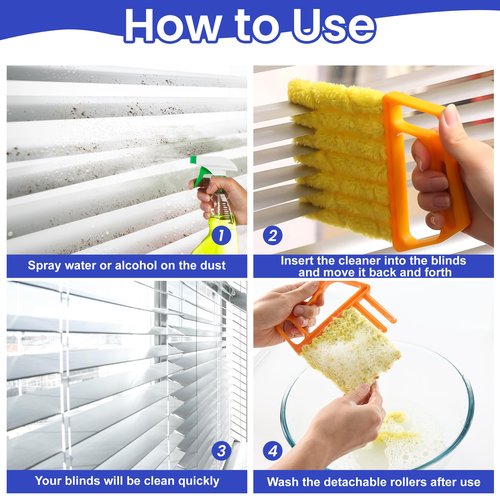 Blind Cleaner Duster Tool - 4 Pcs 7 Fingers Anti-Shedding Window Blind Cleaner Tool and 4 Pcs Air Vent Cleaner, with High-Density Microfiber Fleece and Ergonomic Handle, Detachable and Washable