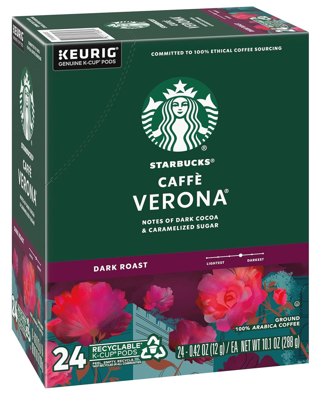 Starbucks K-Cup Pods - Caffè Verona Dark Roast Coffee with Cocoa & Caramel Notes | 48 Count (2 Boxes)