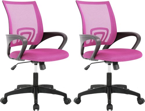 BestOffice Ergonomic Office Chair - Mid-Back Swivel Desk Chair with Breathable Backrest & Lumbar Support - Adjustable Height & Rolling Wheels - Pink - Pack of 2