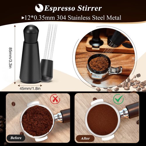 54mm Espresso Accessories Kit, 7 PCS Espresso Tamper Tools, WDT Tool Set with Coffee Tamper, Distributor, Dosing Funnel, Stirrer, Puck Screen, Brush & Wood Tamping Station - Fits 54mm Portafilter