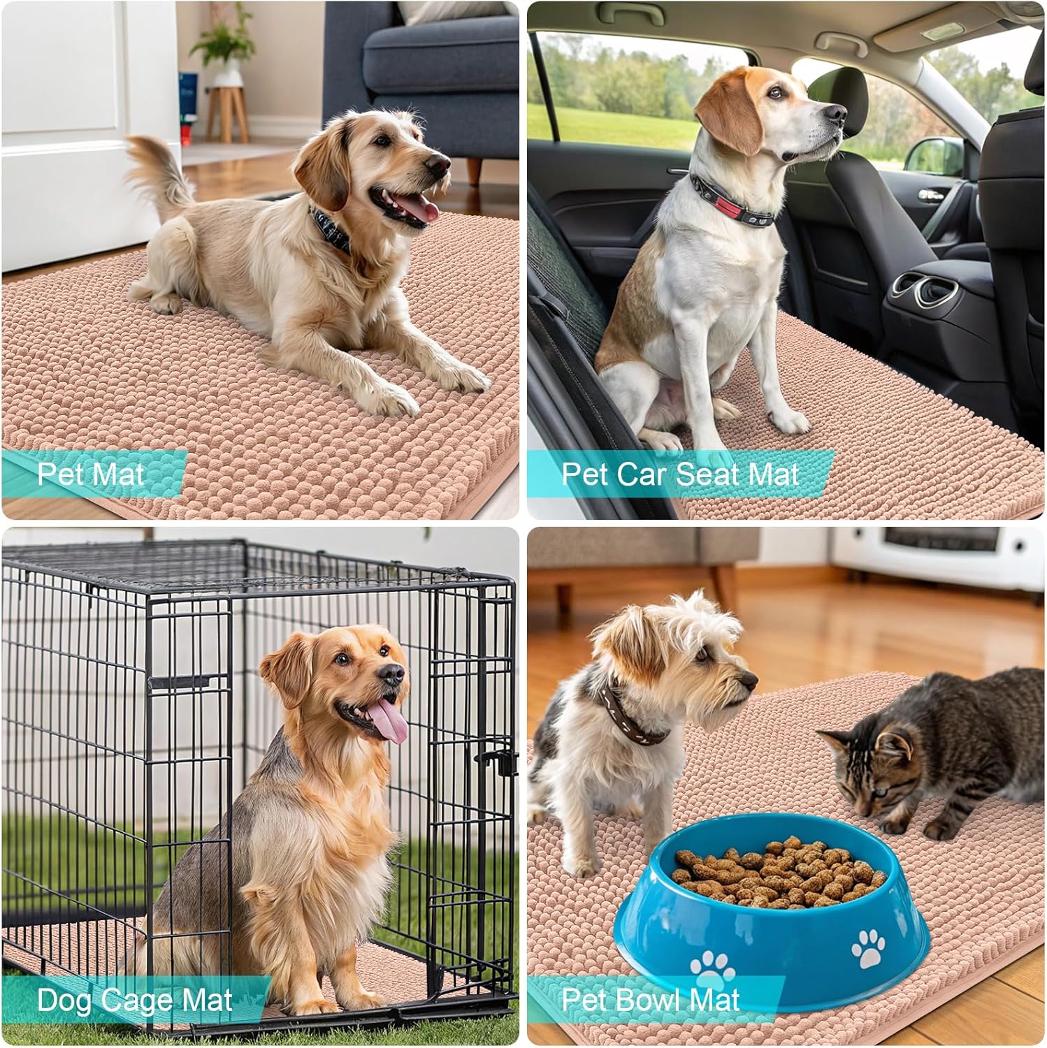 OLANLY Dog Door Mat - Absorbent Non-Slip Mud Mat for Muddy Paws | Quick Dry Chenille 59x35, Peach