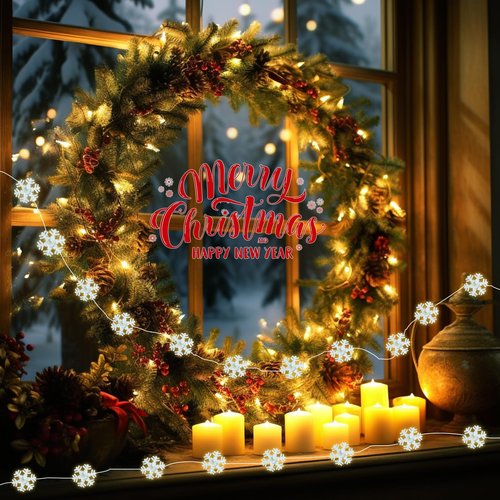 kolpop 2 Pack 50 LED Fairy Lights Battery Operated with Timer, Transparent Snowflakes String Lights Battery Powered with Remote Control Waterproof for Indoor Outdoor Christmas Decorations