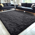 OLANLY 5x5 Area Rug - Soft Fluffy Shaggy Carpet for Living Room & Bedroom | Machine Washable, Black