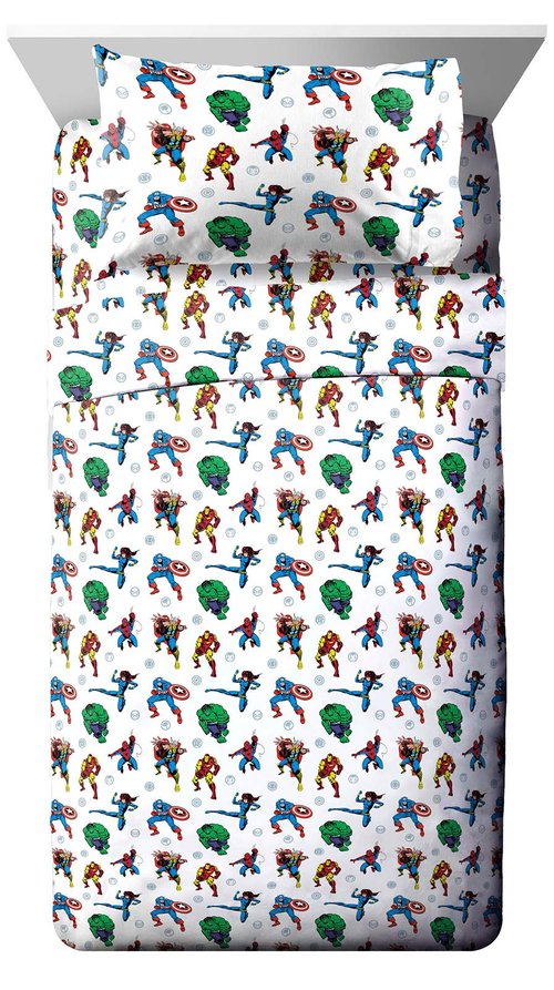 Jay Franco Kids Sheet Set with Fitted, Flat Sheets & Pillow Cover - Ultra-Soft Bedding with Pillowcase for Room Decor, White - Avengers, 3 Piece Twin