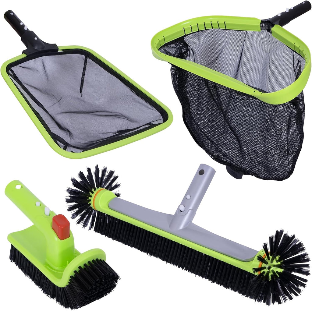 Sepetrel Deluxe Swimming Pool Cleaning Kit - Professional Leaf Skimmer, Fine Mesh Net, 17.5" Brush & Scrub Brush