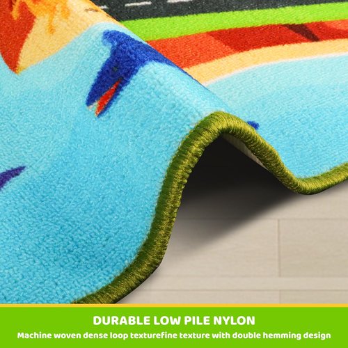 Kids Carpet Playmat Rug,59"X39.4" Dinosaur Car Rugs for Kids Toy Cars,Non Slip Dino Safari Road Map Kid Rug for Playroom Bedroom Boys,Kid Play Mat Road Carpet,Track Rug Car Play Carpet for Kids