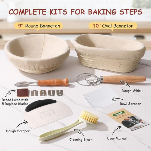 KOACKL Sourdough Bread Starter Kit - Banneton Proofing Basket for Perfectly Rising Dough | Round & Oval Options