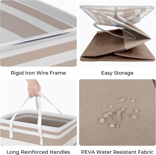 HomeHacks Large Waterproof Laundry Basket - Collapsible Freestanding Hamper with Extended Handles (Brown, 125L)