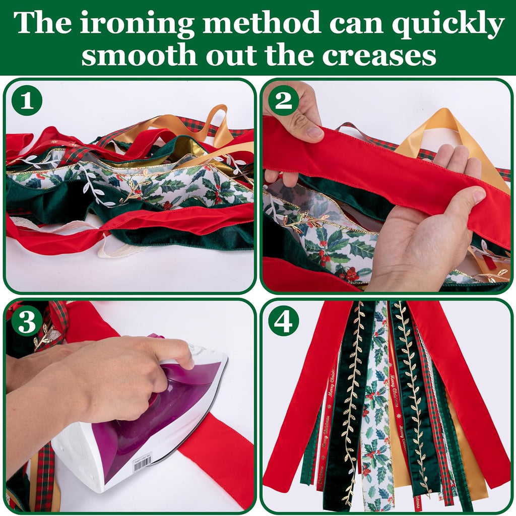 RunNico Christmas Ribbon Bow Set - 2 Pcs Assorted Clip-On Wreath Ribbons | 30'' x 20'' Red & Green Decor
