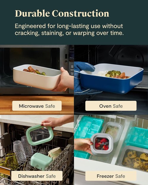 Caraway 22pc Glass Food Storage Set - Non-Toxic Ceramic-Coated Containers - Compact & Stackable - Gray