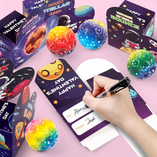 OCHIDO 24 Pack Valentines Day Cards for Kids with Bouncy Balls, Kids Valentines Day Gifts for School Classroom Exchange and Game Prizes, Valentines Party Favors for Boys Girls