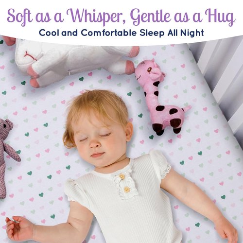 GROW WILD Crib Sheets 3 Pack - Soft & Stretchy Jersey Cotton Fitted Baby Crib Sheets for Girls, Cute Toddler Bed Sheets for Baby Girl (Hearts & Flowers)
