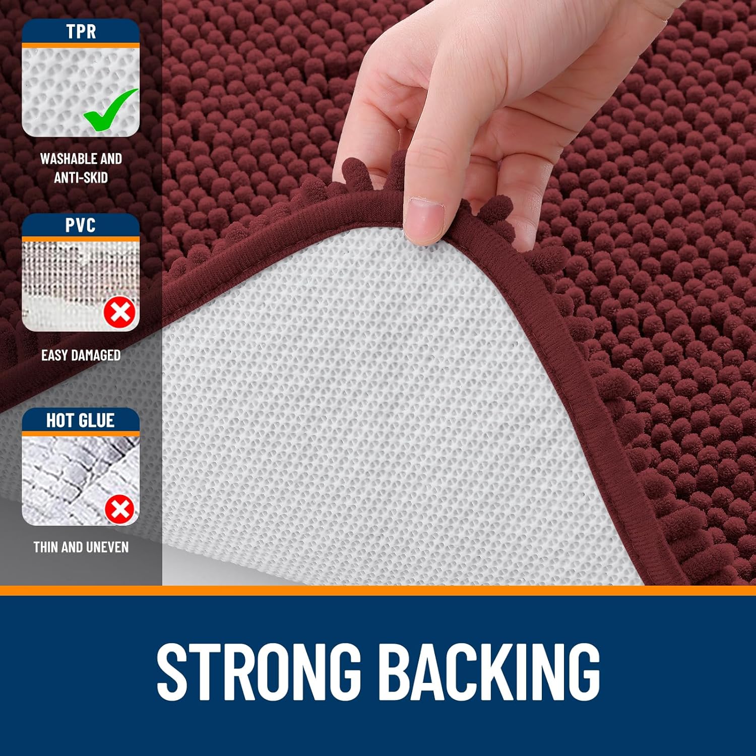OLANLY Bath Rugs - Extra Soft Absorbent Chenille Mats | Quick Dry, Machine Washable, 30x20, Andorra Red-Brown