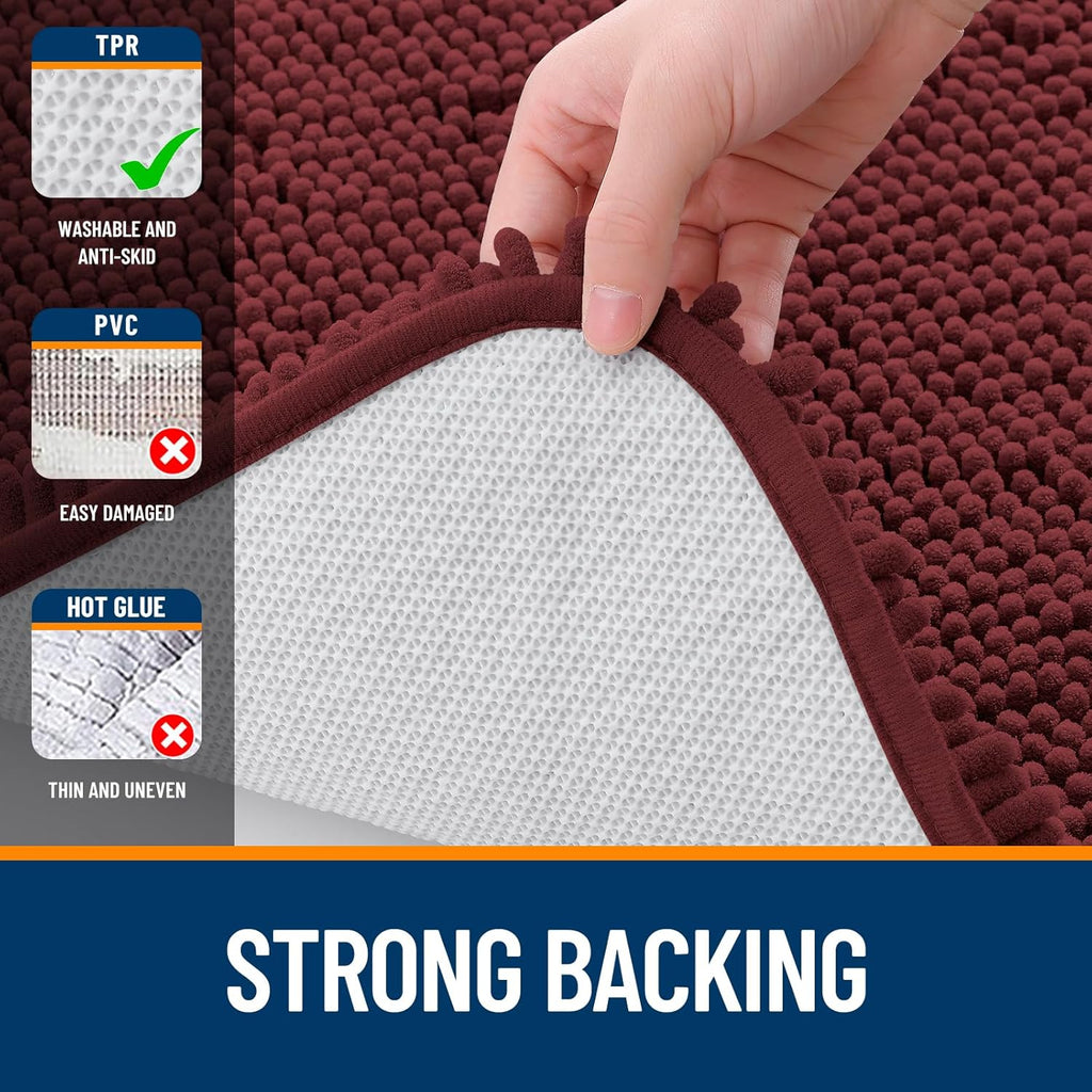 OLANLY Bathroom Runner Rugs - Soft Absorbent Chenille with Rubber Backing | Quick Dry, 47x17, Andorra Red-Brown