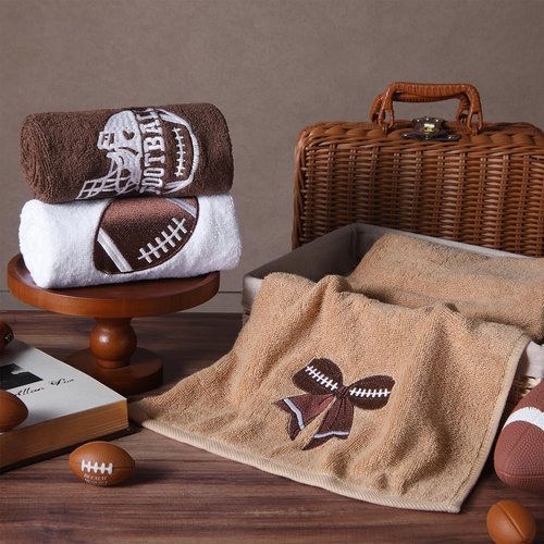 SmoothNovelty 3 Pcs Football Hand Towels for Bathroom Bow Embroidered Bathroom Towels Farmhouse Decorative 13.78 x 29.53 Inch Absorbent Soft Cotton for Kitchen Dish Fast Drying Decor