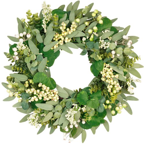 Vlorart 22 Inch Artificial Spring Summer Christmas Greenery Wreaths for Front Door Green Eucalyptus Leaf Wreath Decor Boxwood with Big Berries for Outside Year Round