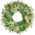 Vlorart 22 Inch Artificial Spring Summer Christmas Greenery Wreaths for Front Door Green Eucalyptus Leaf Wreath Decor Boxwood with Big Berries for Outside Year Round