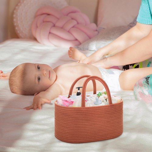 COMSE Large Baby Diaper Caddy Organizer for Girl Boy, Car Caddy with Handles, Cotton Rope Basket for Changing Table, Nursery Organizer, Gift for Baby Shower and Registry Must Have, Autumn Glaze