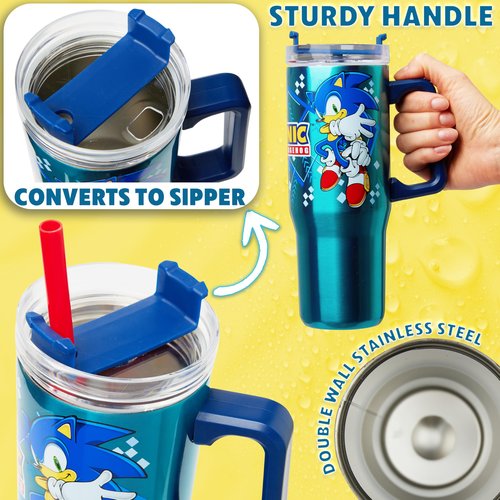 Get Trend Sonic the Hedgehog Insulated Tumbler with Straw for Kids, 32 oz Reusable Stainless Steel Cup for Hot Cold Drinks, Travel Mug, Gifts for Kids (Blue Sonic/Shadaw)