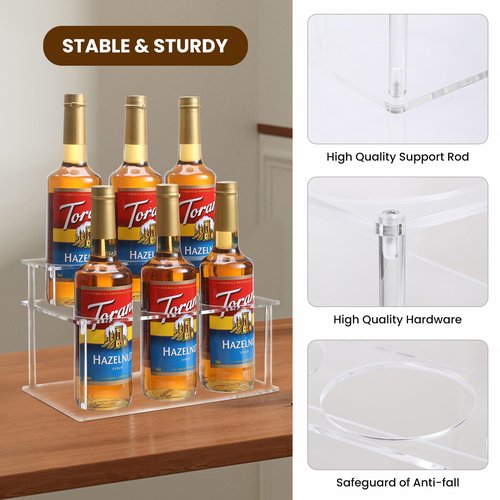 Baosia Acrylic Coffee Syrup Rack (6 Bottle Capacity),Syrup Bottle Holder Stand for Coffee Bar,Kitchen.Small Wine Rack for Bar,Family,Storage for Syrup,Wine,Condiments(Transparent)