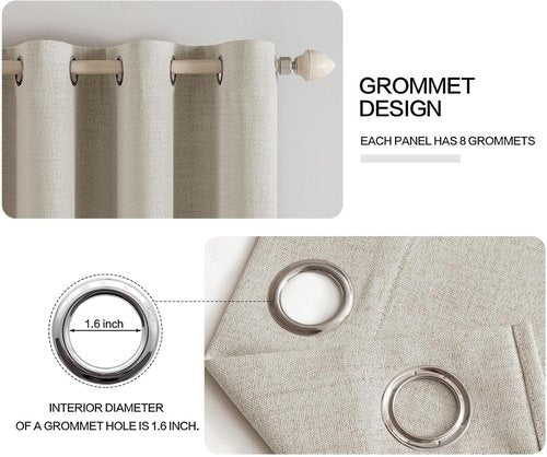 MIULEE 100% Blackout Linen Curtains - Thermal Insulated Cobblestone Grommet Drapes | 52 x 108 Inch (2 Panels)