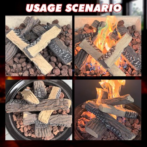MrGas Log Ceramic Logs for Gas Fireplace, 10 Pack Vented Faux Logs for Outdoor Indoor Fire Pit, Decorative Gas Inserts, Realistic Heat-Resistant Wood Gas Logs
