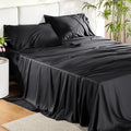 Bedsure Queen Sheets - Cooling Rayon from Bamboo Sheet Set | Soft, Breathable, Deep Pocket, Black