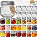 CycleMore Mason Jars 8 oz, 30 Pack Small Canning Jars with Airtight Metal Lids, Embossed Design Glass Storage Jars, 1/4 Quart Jars for Canning, Pickling, Preserving, Jam, Honey, DIY Decor, Gifts