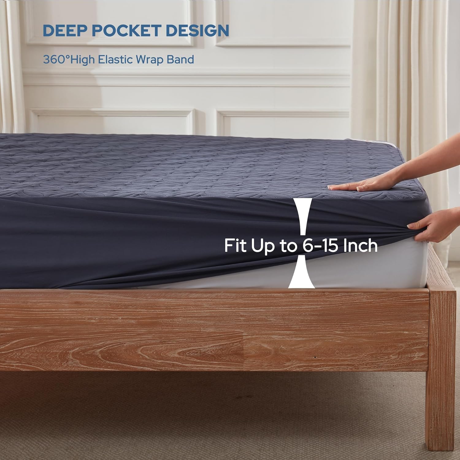 BEDLORE Waterproof Mattress Protector - Soft, Dirt-Proof Full Size Pad for 6"-15" Depth | Navy Blue