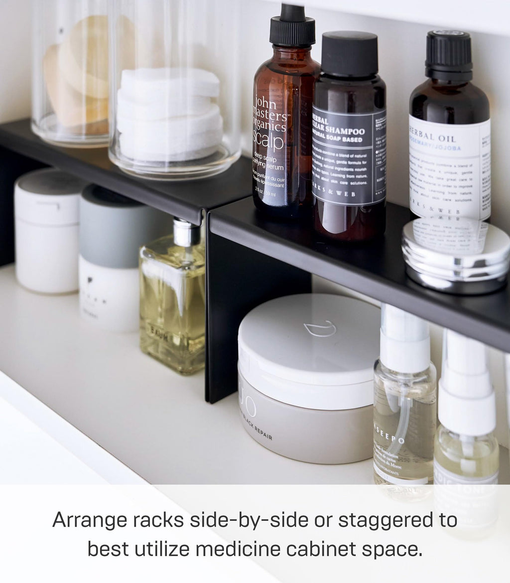 YAMAZAKI Home Tower Medicine Cabinet Vanity Storage Racks – Set of 2, Bathroom Mirror Organizer Risers - Steel -