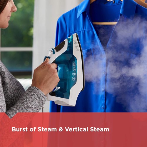 BLACK+DECKER Easy Steam Compact Iron - Dual Position Cord, TrueGlide Non-Stick Soleplate, Vertical Steam