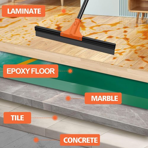JEHONN Heavy-Duty Floor Squeegee - 58.3-Inch Long Handle Rubber Scraper for Indoor & Outdoor Cleaning