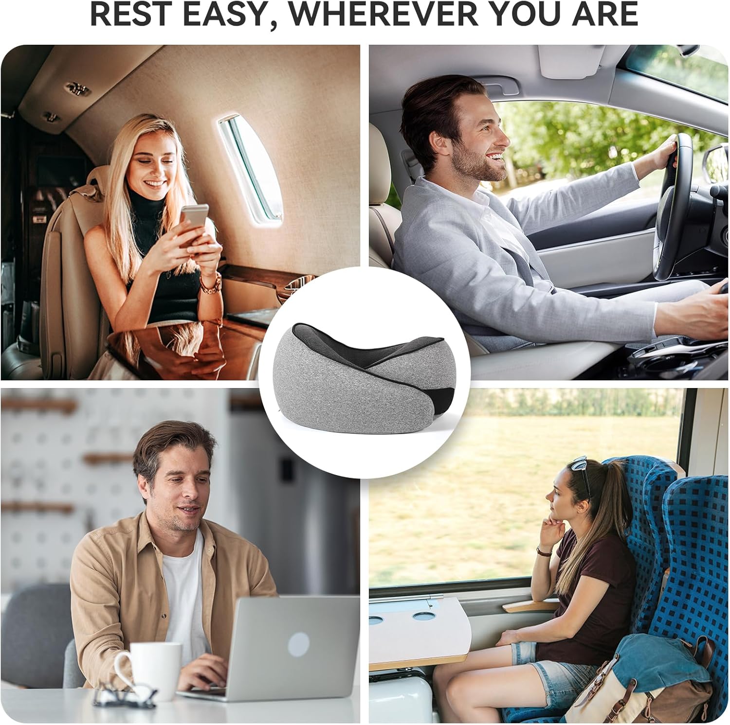 SZXYX Travel Pillow - 100% Pure Memory Foam Neck Support with Breathable Cover | Dark Grey