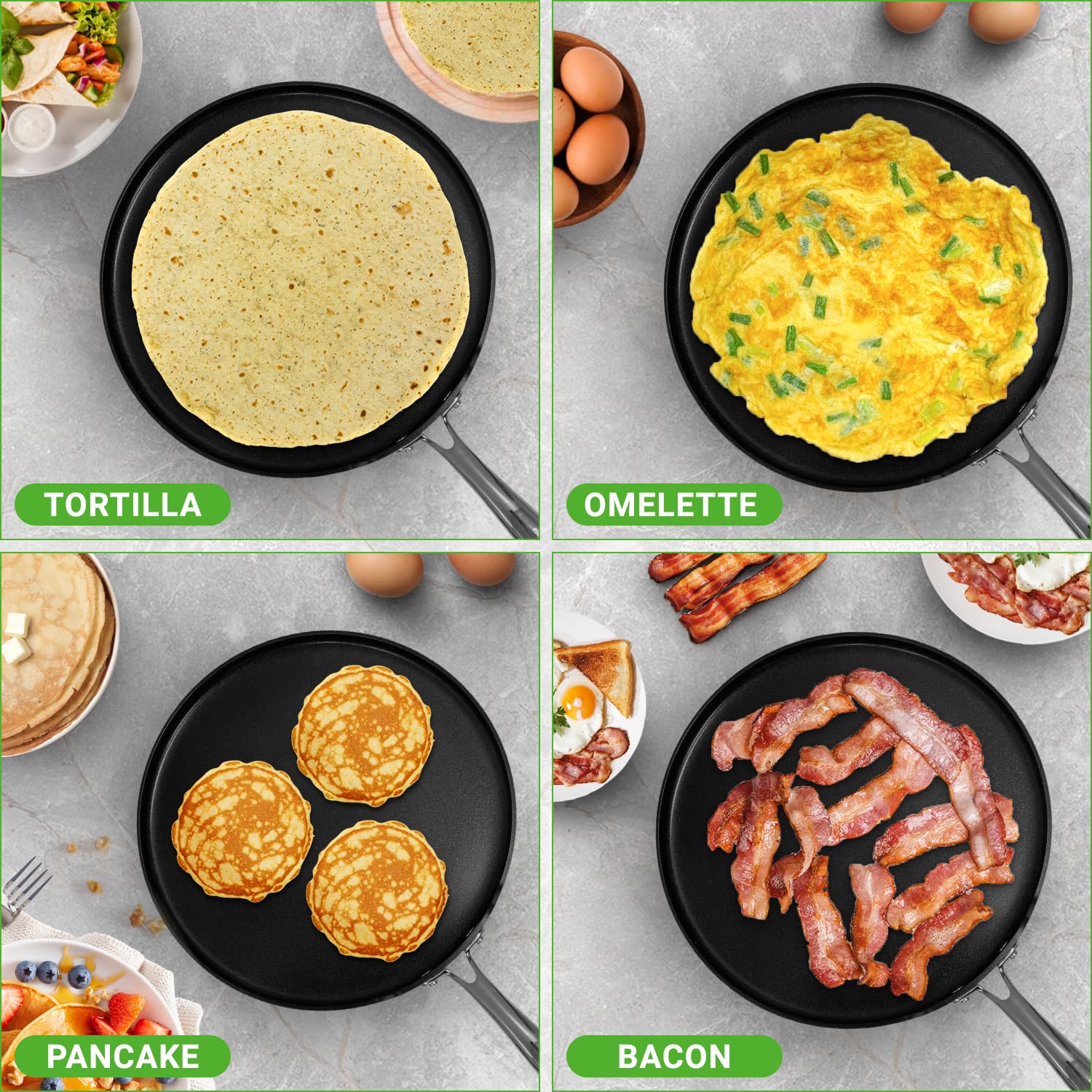 NutriChef 12 Inch Crepe Pan Non Stick, Ideal for Large Pancakes, Dosa, Chapati & Tortillas, Hard-Anodized, Dishwasher Safe