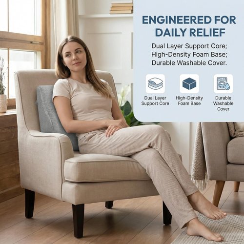 baibu Lumbar Support Pillow for Recliner, Large Memory Foam Dual-Layer Patent Design Back Support Cushion for Sofa & Gaming Chair, Ergonomic Lumbar Pillow with Machine Washable Cover, Light Grey